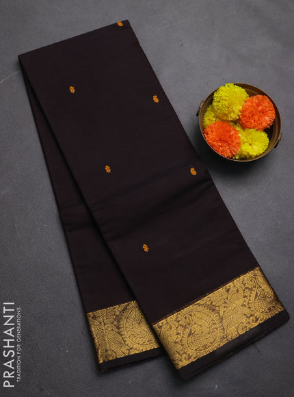 Chettinad cotton saree coffee brown with thread woven buttas and zari woven border