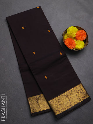 Chettinad cotton saree coffee brown with thread woven buttas and zari woven border