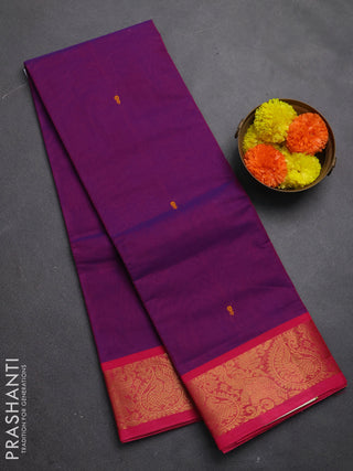 Chettinad cotton saree purple and pink with thread woven buttas and zari woven border