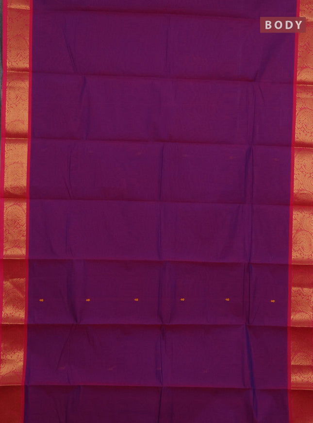 Chettinad cotton saree purple and pink with thread woven buttas and zari woven border