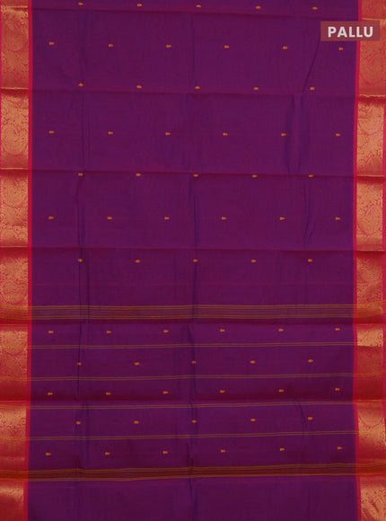 Chettinad cotton saree purple and pink with thread woven buttas and zari woven border