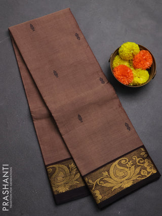 Chettinad cotton saree pastel brown and black with thread woven buttas and zari woven border