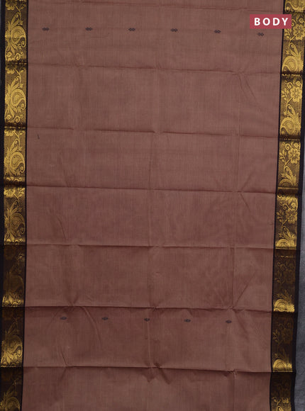 Chettinad cotton saree pastel brown and black with thread woven buttas and zari woven border