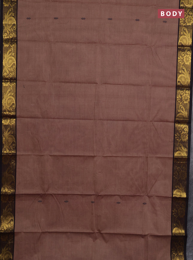 Chettinad cotton saree pastel brown and black with thread woven buttas and zari woven border