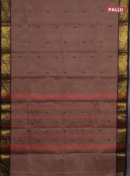 Chettinad cotton saree pastel brown and black with thread woven buttas and zari woven border