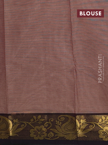 Chettinad cotton saree pastel brown and black with thread woven buttas and zari woven border