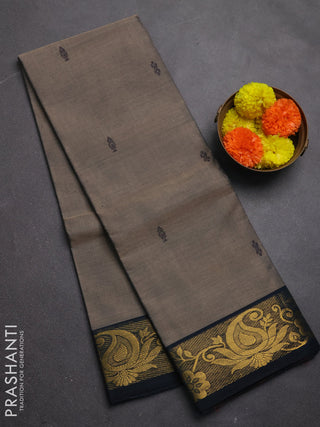 Chettinad cotton saree chikku shade and peacock blue with thread woven buttas and zari woven border