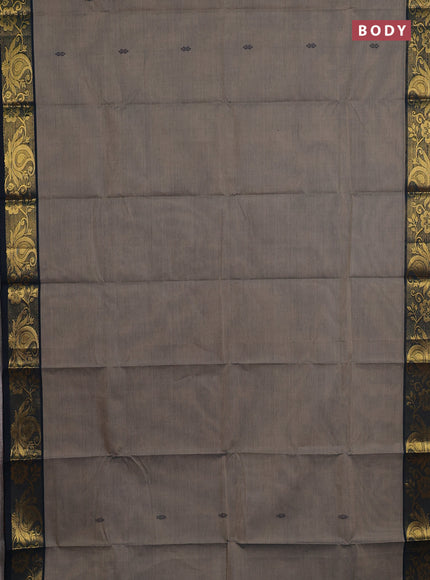 Chettinad cotton saree chikku shade and peacock blue with thread woven buttas and zari woven border