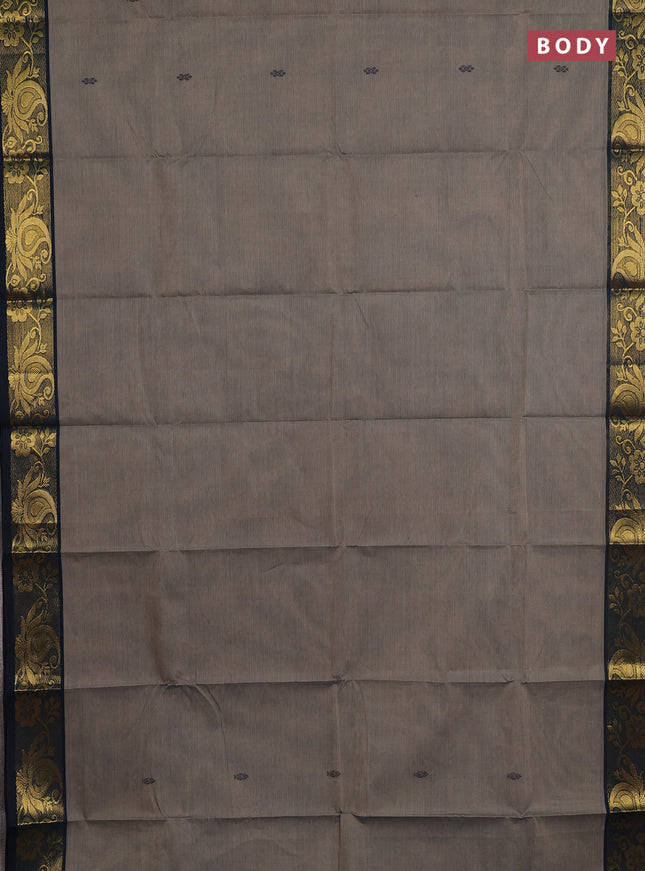 Chettinad cotton saree chikku shade and peacock blue with thread woven buttas and zari woven border