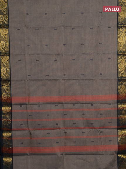 Chettinad cotton saree chikku shade and peacock blue with thread woven buttas and zari woven border
