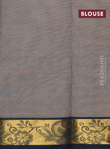 Chettinad cotton saree chikku shade and peacock blue with thread woven buttas and zari woven border