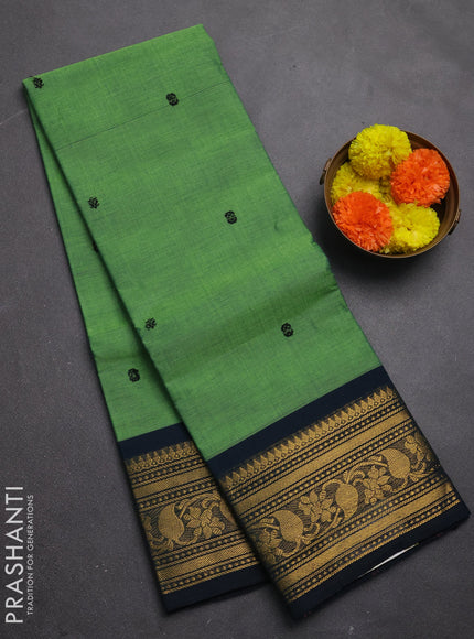Chettinad cotton saree light green and peacock green with thread woven buttas and zari woven border