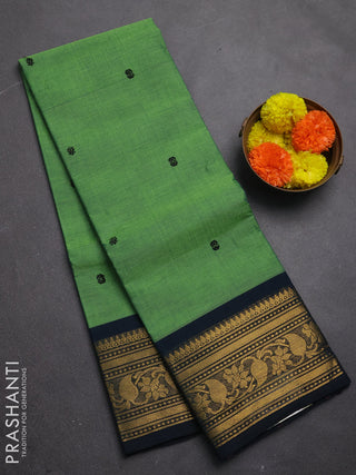 Chettinad cotton saree light green and peacock green with thread woven buttas and zari woven border