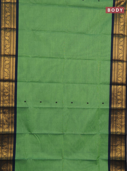 Chettinad cotton saree light green and peacock green with thread woven buttas and zari woven border
