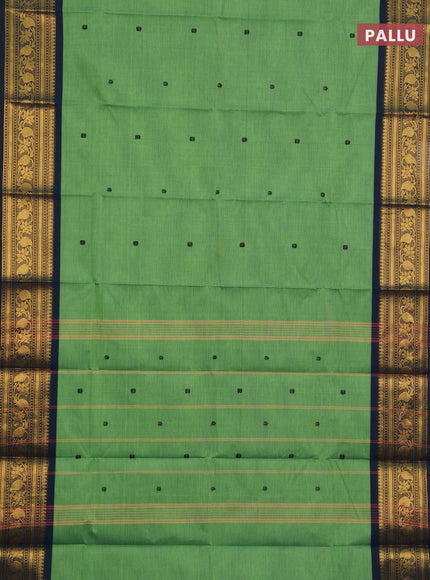 Chettinad cotton saree light green and peacock green with thread woven buttas and zari woven border