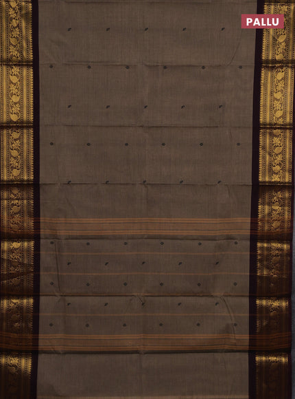 Chettinad cotton saree chikku shade and deep wine shade with thread woven buttas and zari woven border