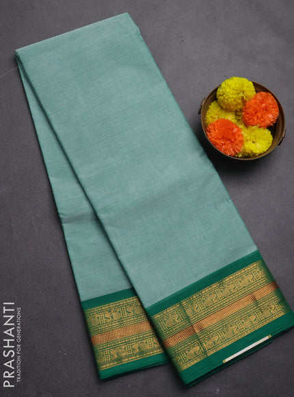 Chettinad cotton saree light green and green with plain body and zari woven border