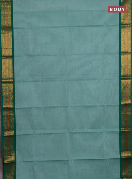 Chettinad cotton saree light green and green with plain body and zari woven border