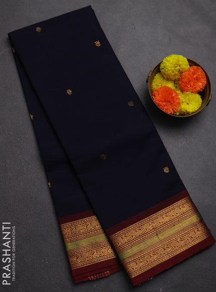 Chettinad cotton saree navy blue and deep maroon with zari woven buttas and zari woven border