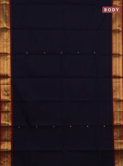 Chettinad cotton saree navy blue and deep maroon with zari woven buttas and zari woven border