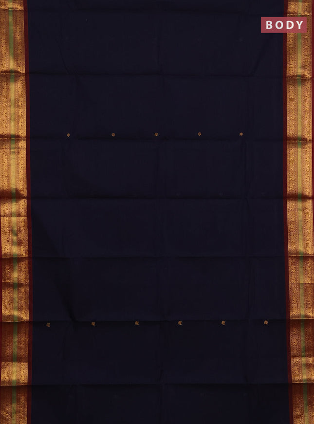 Chettinad cotton saree navy blue and deep maroon with zari woven buttas and zari woven border