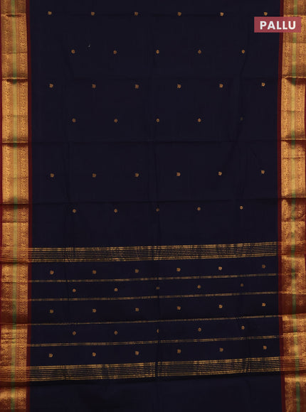 Chettinad cotton saree navy blue and deep maroon with zari woven buttas and zari woven border