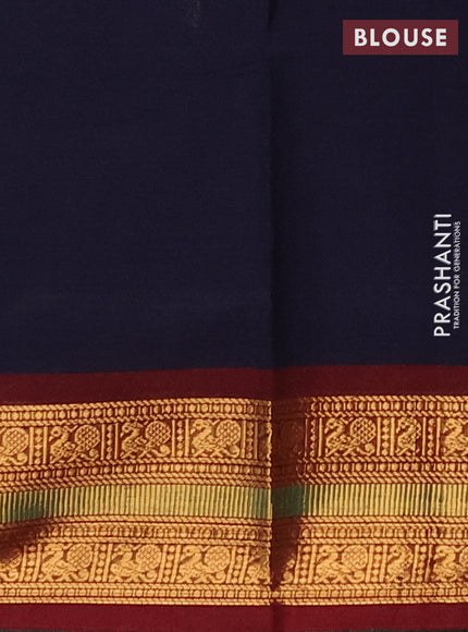 Chettinad cotton saree navy blue and deep maroon with zari woven buttas and zari woven border