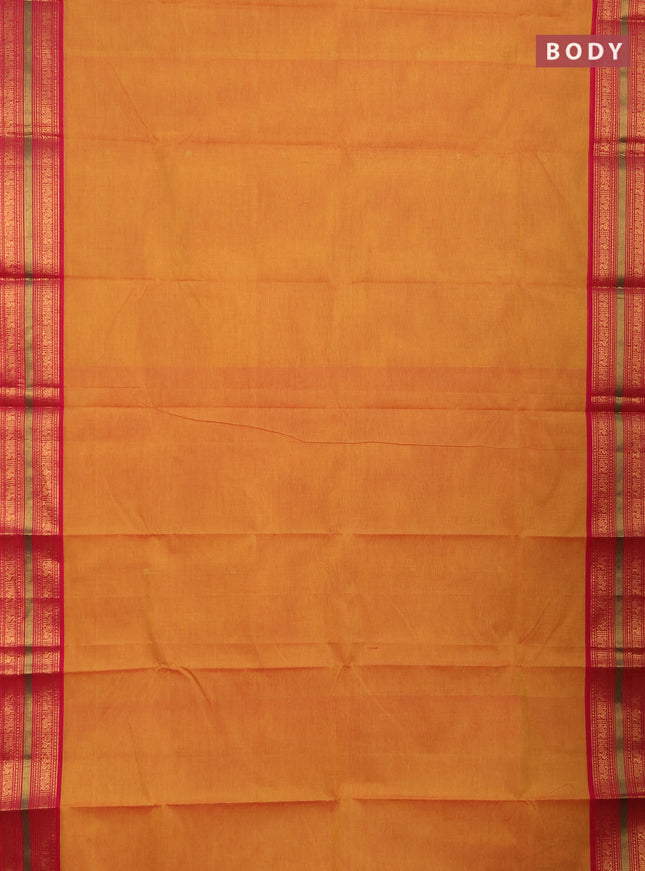 Chettinad cotton saree dual shade od yellow and pink with zari woven buttas and zari woven border