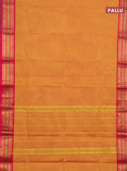 Chettinad cotton saree dual shade od yellow and pink with zari woven buttas and zari woven border