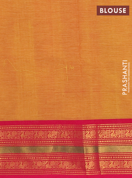 Chettinad cotton saree dual shade od yellow and pink with zari woven buttas and zari woven border