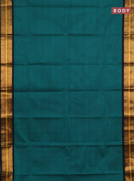 Chettinad cotton saree peacock green and black with plain body and zari woven border