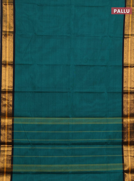 Chettinad cotton saree peacock green and black with plain body and zari woven border
