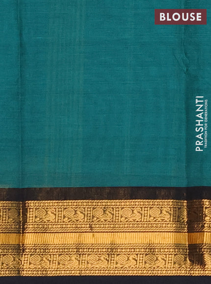 Chettinad cotton saree peacock green and black with plain body and zari woven border