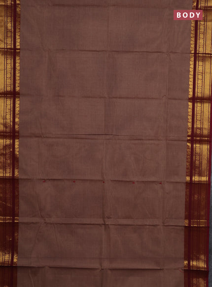 Chettinad cotton saree brown and deep maroon with thread woven buttas and zari woven border