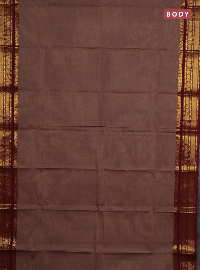 Chettinad cotton saree brown and deep maroon with thread woven buttas and zari woven border