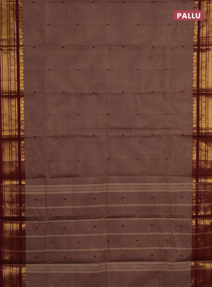 Chettinad cotton saree brown and deep maroon with thread woven buttas and zari woven border