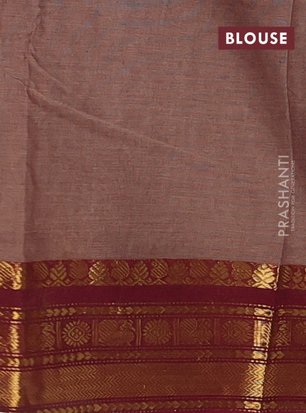 Chettinad cotton saree brown and deep maroon with thread woven buttas and zari woven border