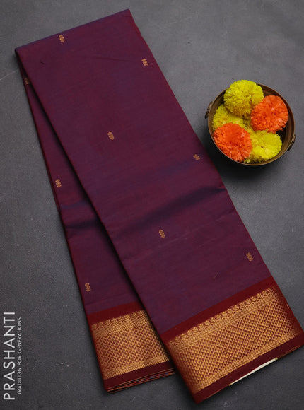 Chettinad cotton saree purple and maroon with thread woven buttas and zari woven border