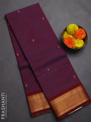 Chettinad cotton saree purple and maroon with thread woven buttas and zari woven border