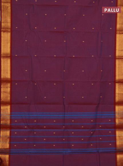 Chettinad cotton saree purple and maroon with thread woven buttas and zari woven border
