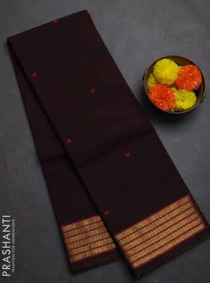 Chettinad cotton saree coffee brown with thread woven buttas and zari woven border