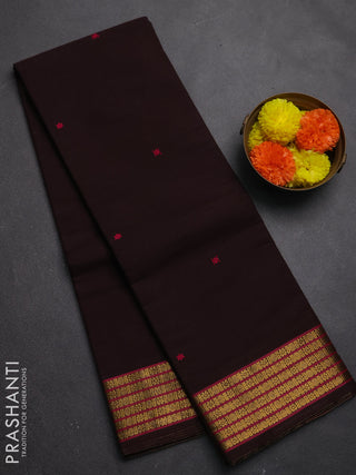 Chettinad cotton saree coffee brown with thread woven buttas and zari woven border
