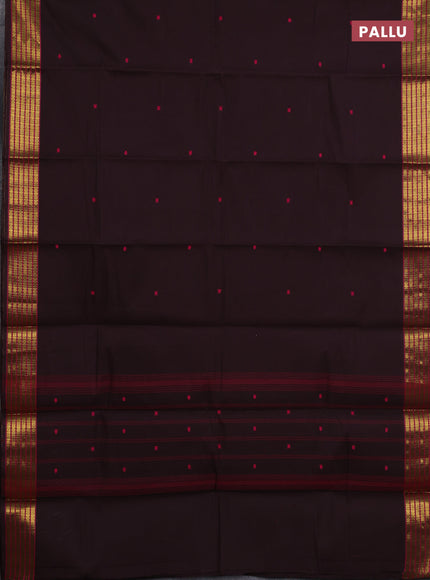Chettinad cotton saree coffee brown with thread woven buttas and zari woven border