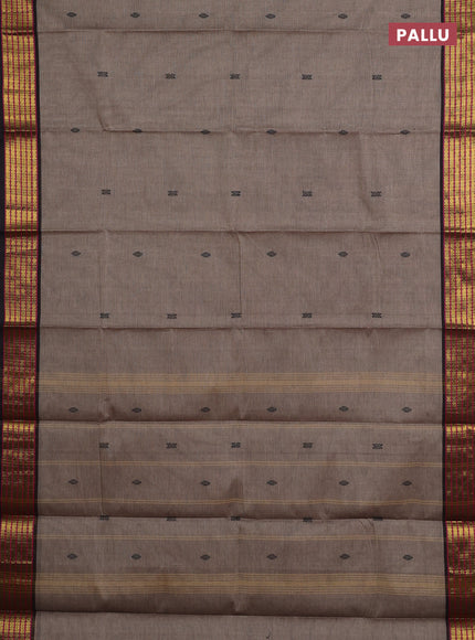 Chettinad cotton saree chikku shade and coffee brown with thread woven buttas and zari woven border