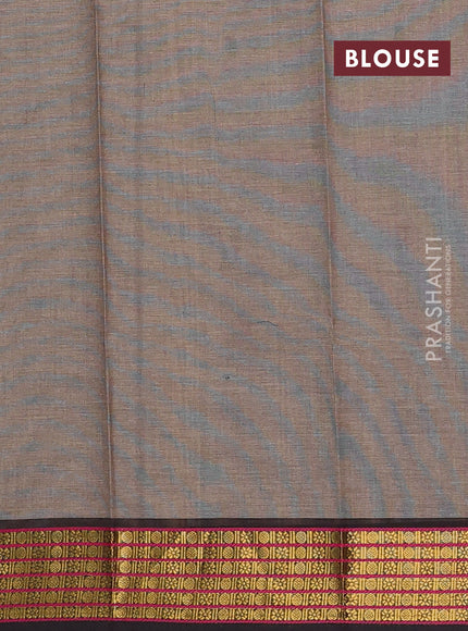 Chettinad cotton saree chikku shade and coffee brown with thread woven buttas and zari woven border