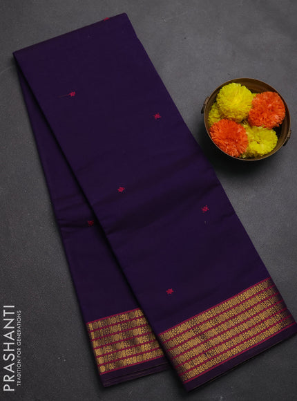 Chettinad cotton saree violet with thread woven buttas and zari woven border