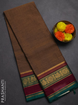 Chettinad cotton saree pastel brown and magenta pink with plain body and rettapet zari woven border
