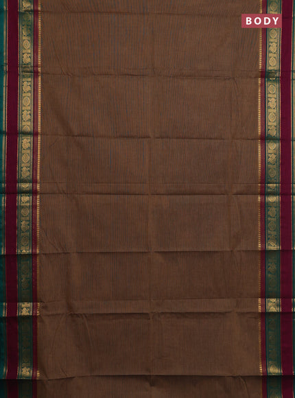 Chettinad cotton saree pastel brown and magenta pink with plain body and rettapet zari woven border