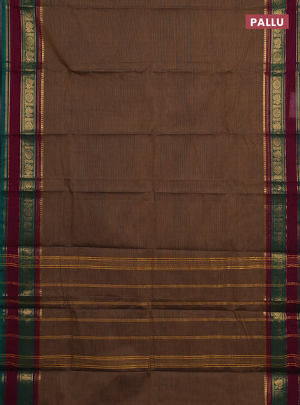 Chettinad cotton saree pastel brown and magenta pink with plain body and rettapet zari woven border