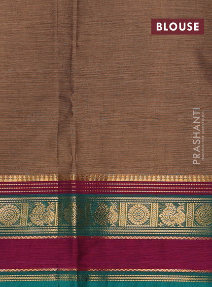 Chettinad cotton saree pastel brown and magenta pink with plain body and rettapet zari woven border
